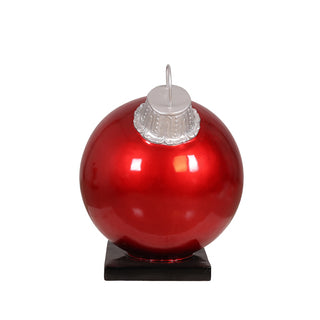 RED CHRISTMAS BALL ORNAMENT 24" WITH BASE & SILVER CAP